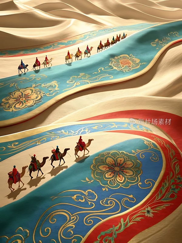 丝绸之路上驼队行进