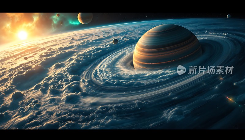 太阳系奇观行星环与星云交织