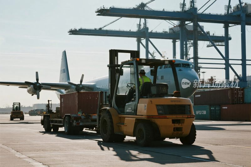 港口叉车与飞机作业场景
