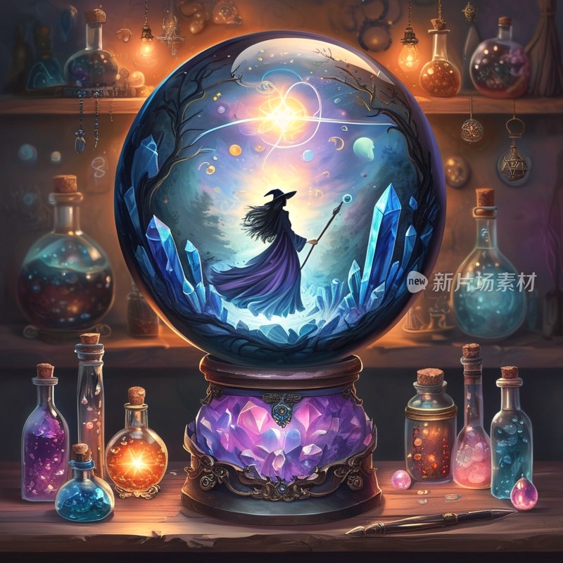 水晶球巫师剪影