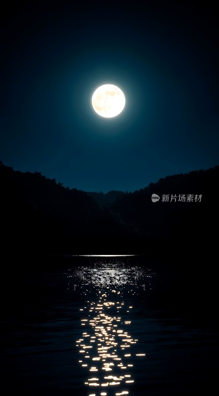 湖畔月影映波光