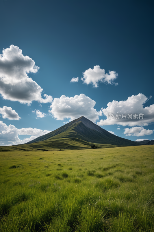 一片草地一座高山清风景摄影图片