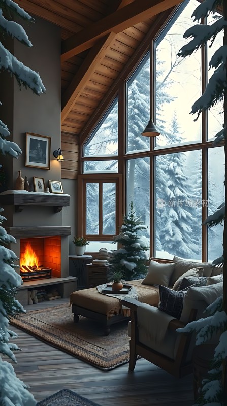 冬日暖炉旁的温馨小屋