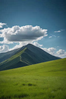 一片绿色的田野高山清风景图片