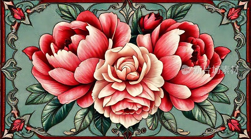 粉红玫瑰盛开图