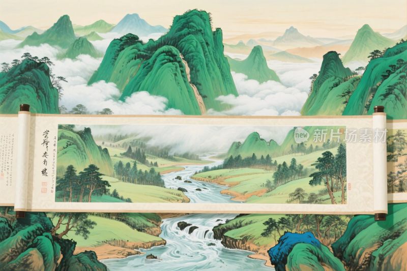 山水国画风景插画