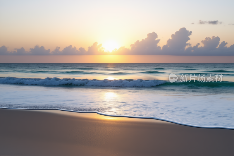 海上的日落海浪涌入岸边高清图片