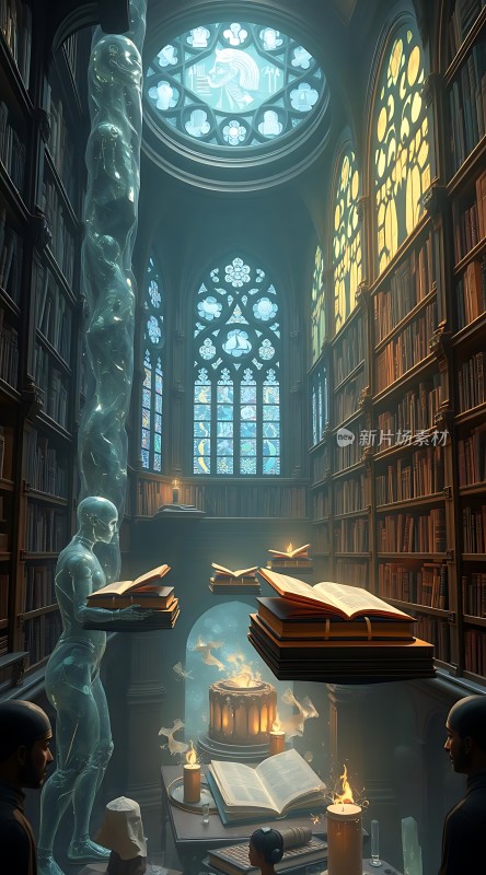 神秘图书馆里的奇幻场景