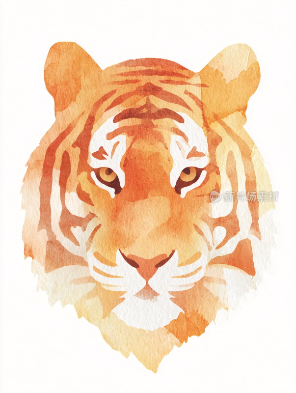 水彩风格老虎头部插画