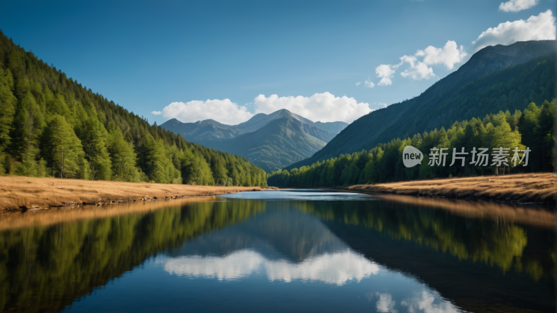 山倒映在湖的静水中风景图片