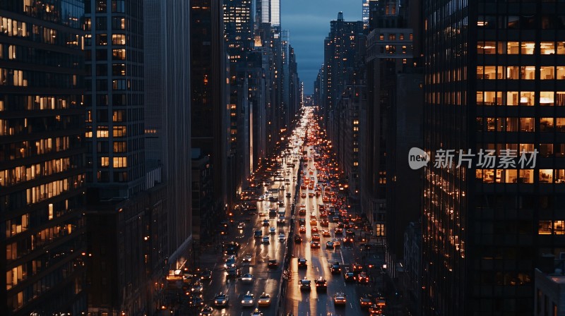 城市黄昏街道夜景