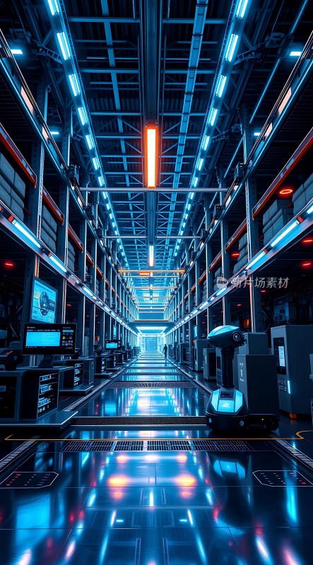 科技感数据中心未来智能仓库