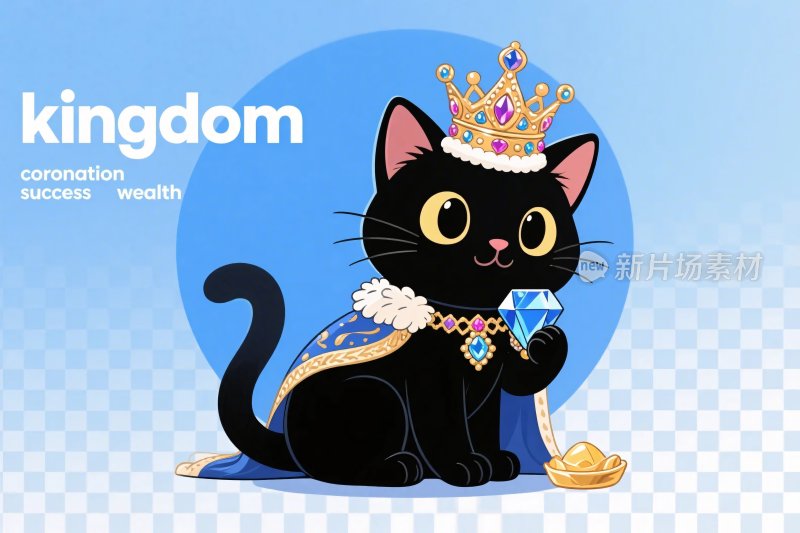 卡通戴冠黑猫插画