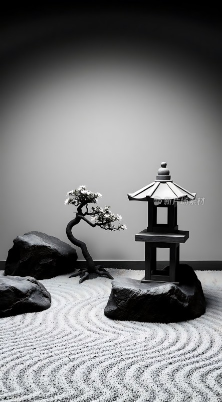 禅意小景石灯与盆景