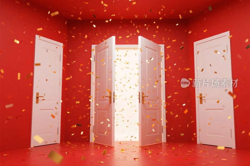 红色房间开门彩屑装饰