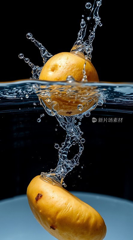 水花四溅的土豆入水瞬间