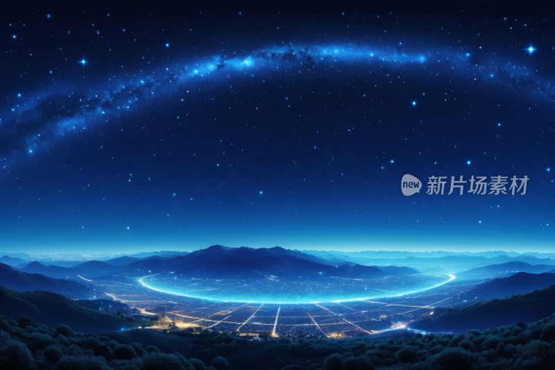 星空夜空一圈星星和一座城市高清背景图片