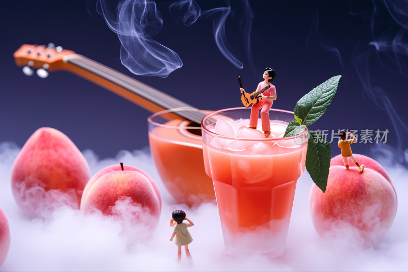 水蜜桃桃子微观摄影桃汁创意背景