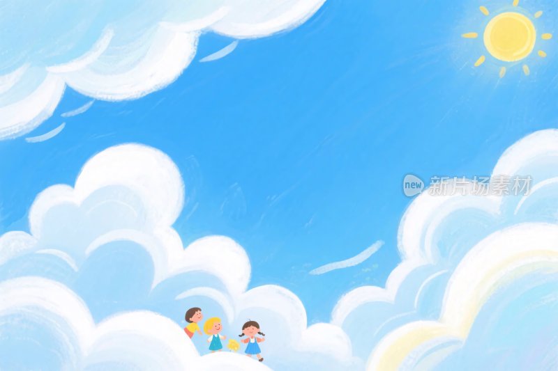 蓝天白云卡通插画