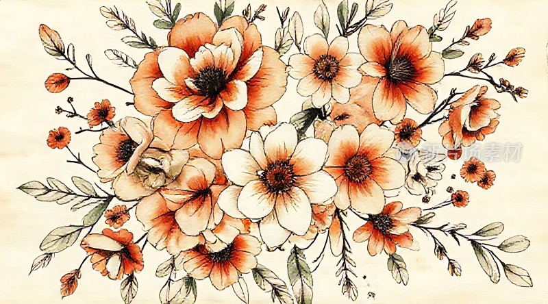 橙白相间花朵绽放绿叶点缀生机盎然