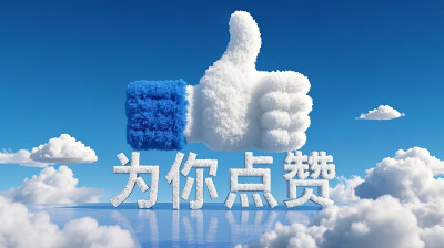 点赞手势白云创意商业海报设计