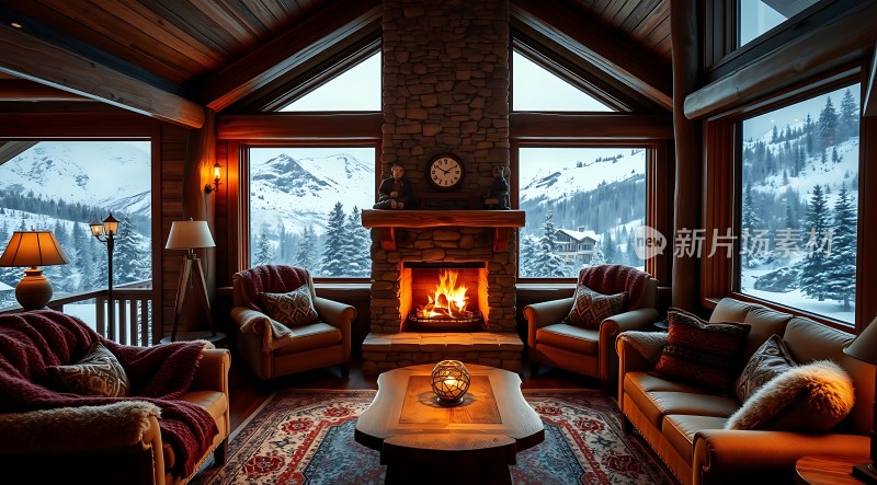 冬日暖炉旁的温馨小屋