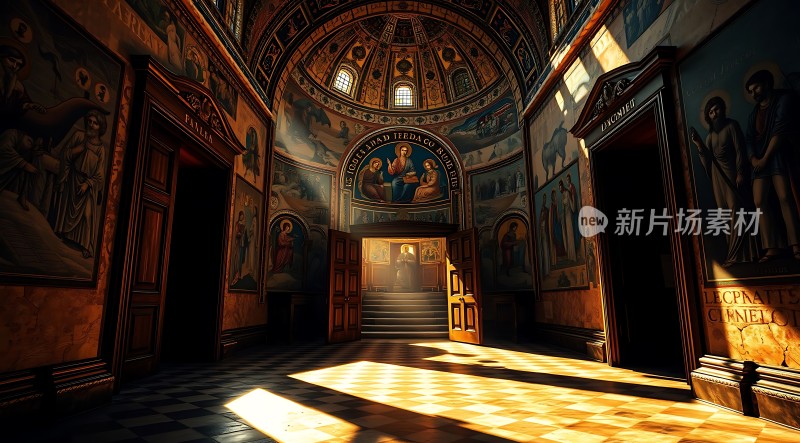 阳光下的宏伟教堂内部