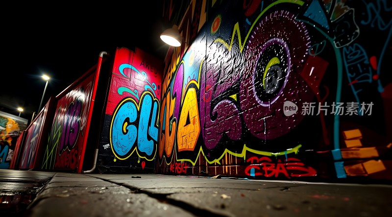街头艺术之夜光影与色彩的碰撞