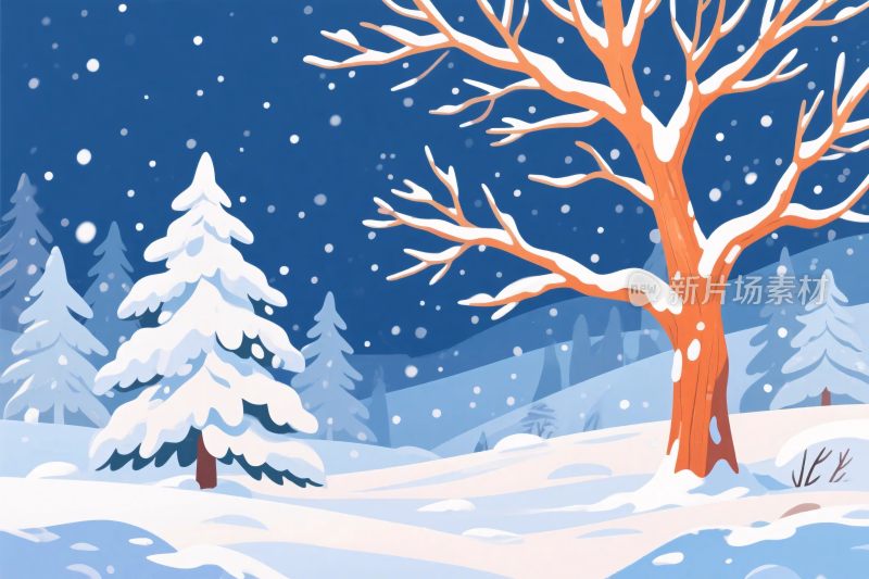 冬季雪景插画