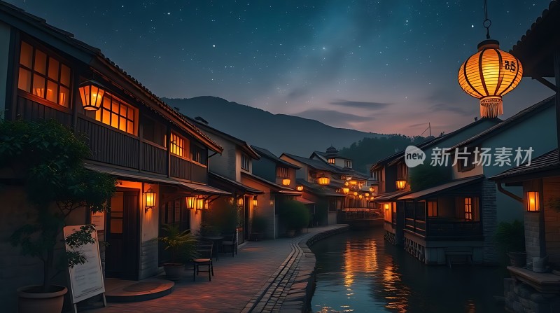 古街夜色灯笼映照水乡情