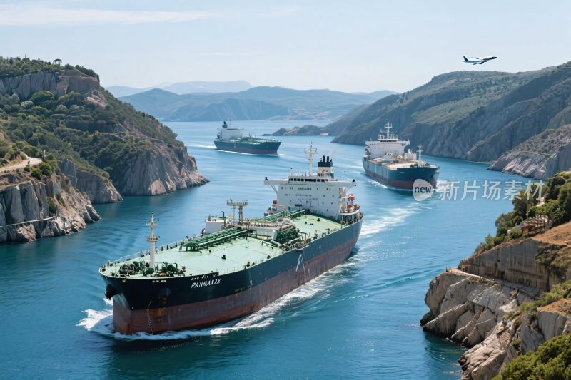 海峡中的多艘轮船