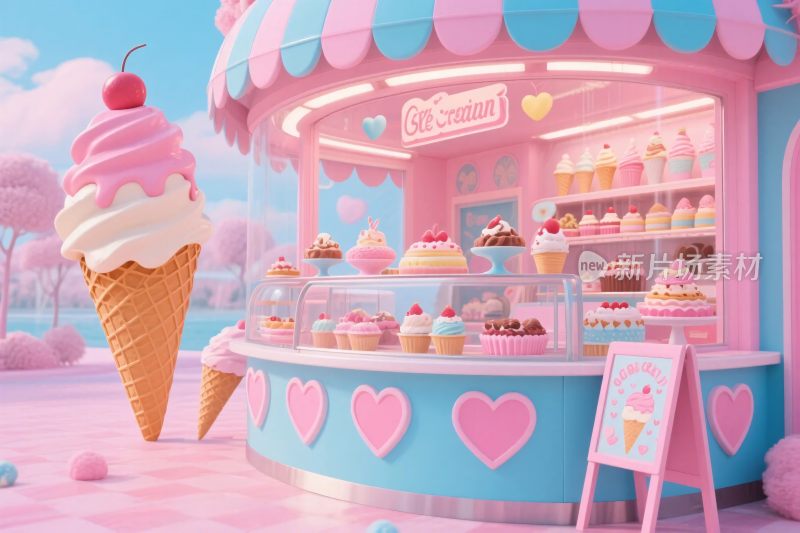 可爱甜点冰淇淋车插画