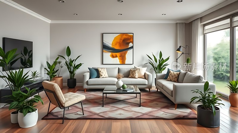 现代客厅绿意盎然简约风格温馨舒适