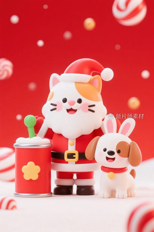 圣诞卡通形象与可爱狗狗