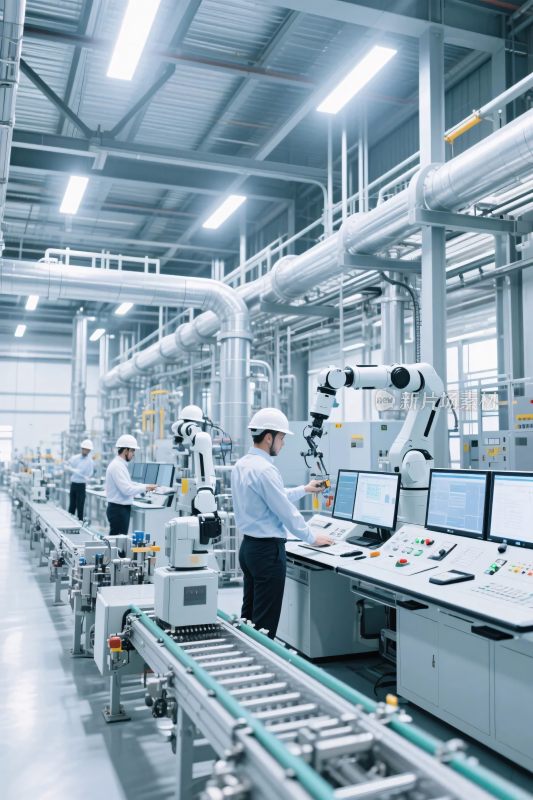 工厂内工人操作自动化设备