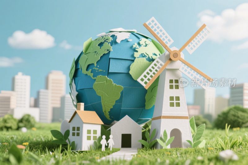 环保地球场景插画