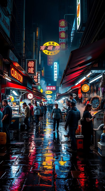 霓虹灯下夜市繁华