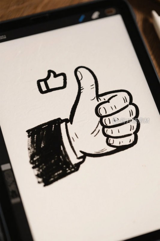 平板上的点赞手势插画