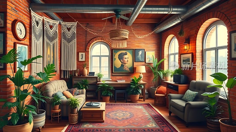 砖墙绿植温馨客厅
