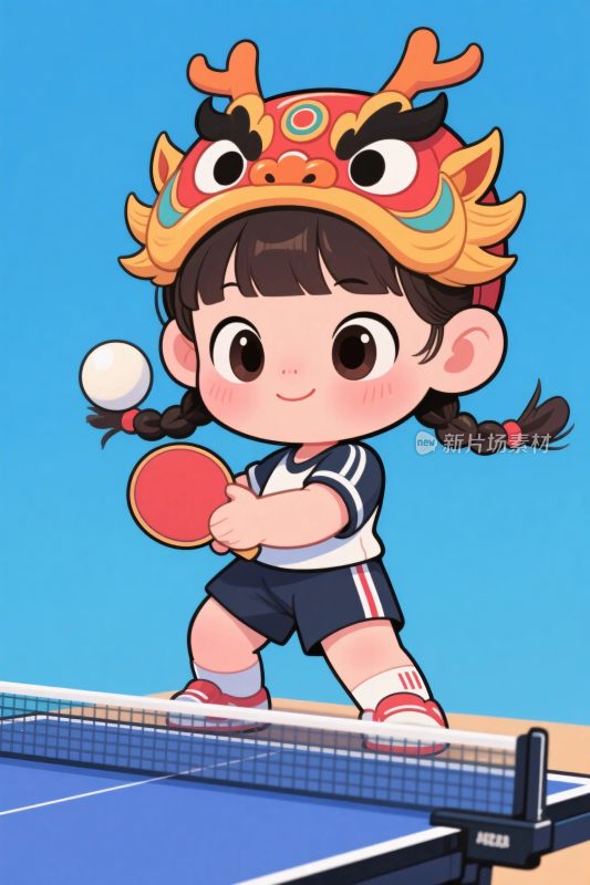 卡通小孩乒乓球插画