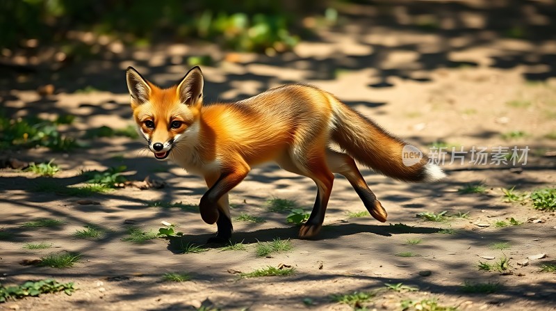 阳光下的红狐奔跑