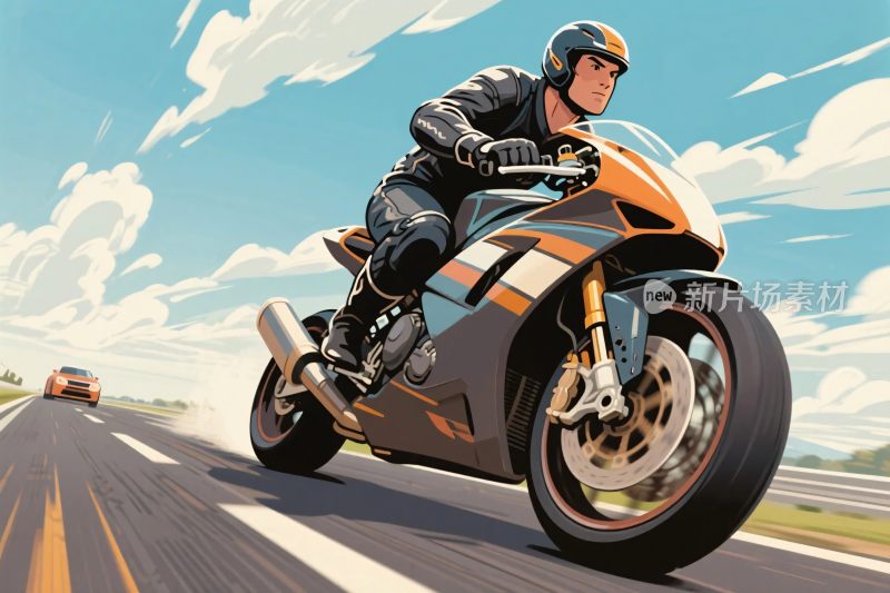 摩托车手驾驶摩托插画