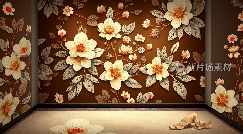 **华丽花卉图案装饰墙面**