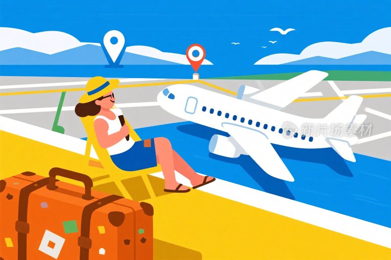 机场旅行场景插画