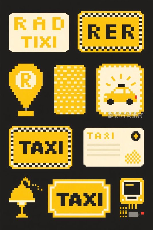 像素风出租车图标集合