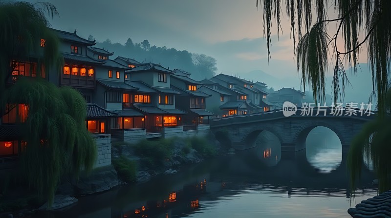 古桥夜色映水乡