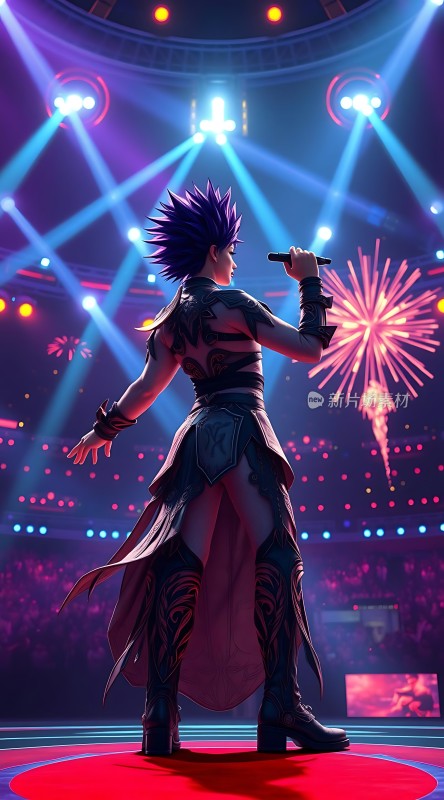 舞台上的紫色头发歌手
