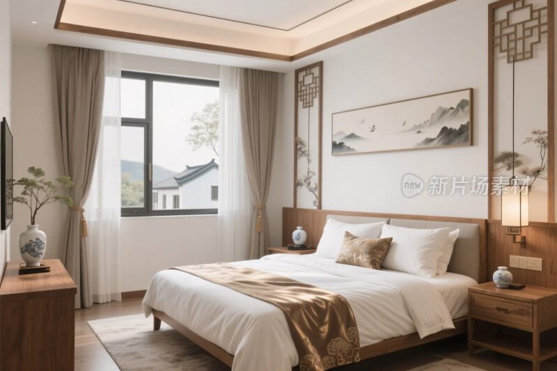 中式卧室室内场景