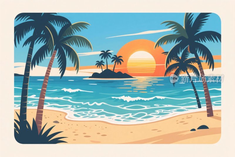 海边日落风景插画