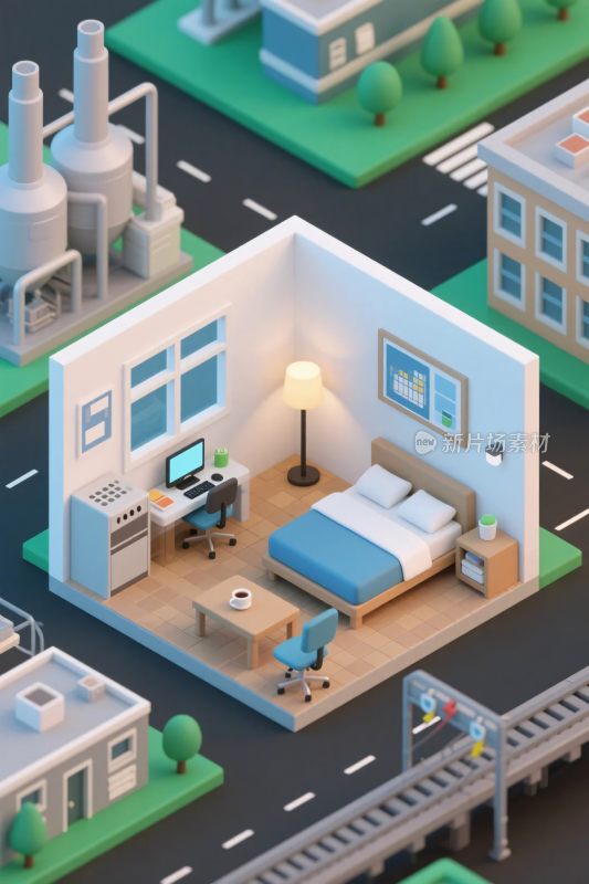 等距视角的城市与室内场景
